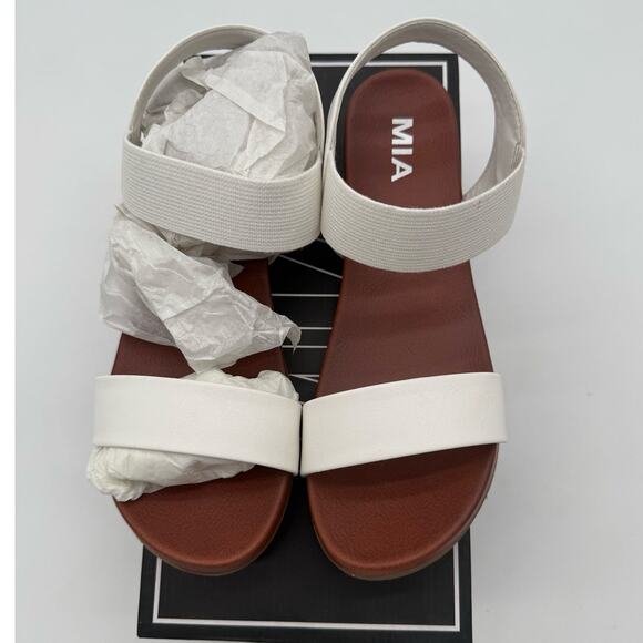 MIA Cindi Sandals White Vegan Leather Flat Elastic Ankle Strap Casual NEW 6.5 - Picture 5 of 5
